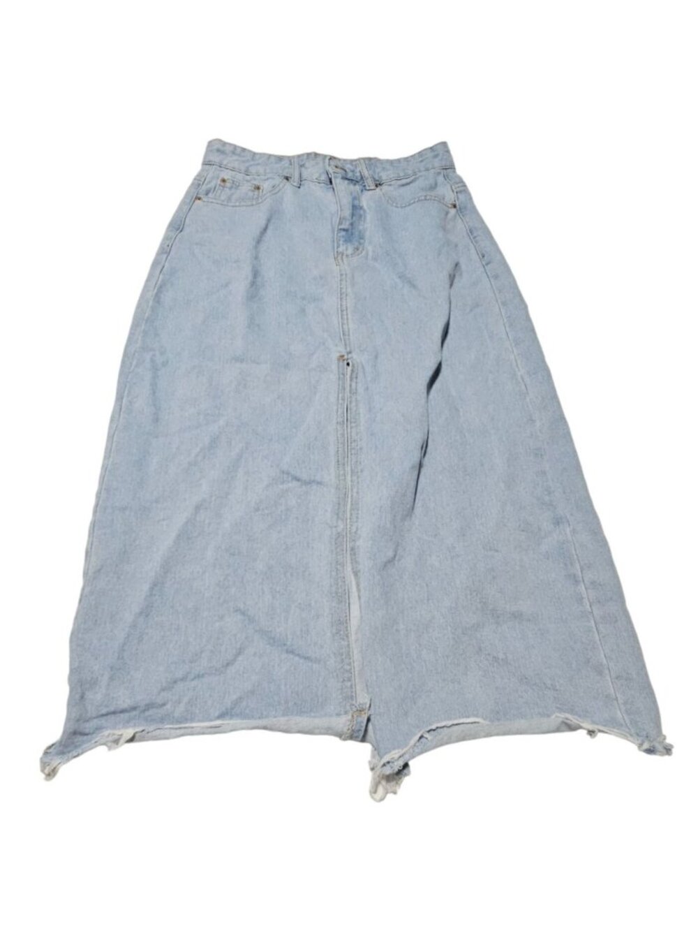 Vintage Y2K 8 by YOOX Jean Maxi Skirt Light Wash Denim Raw Hem Front Slit Grunge